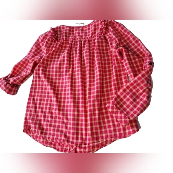 Holding Horses Gingham Ruffle Roll-tab Sleeve Button-down Shirt Size 4 Pink - Picture 2 of 13